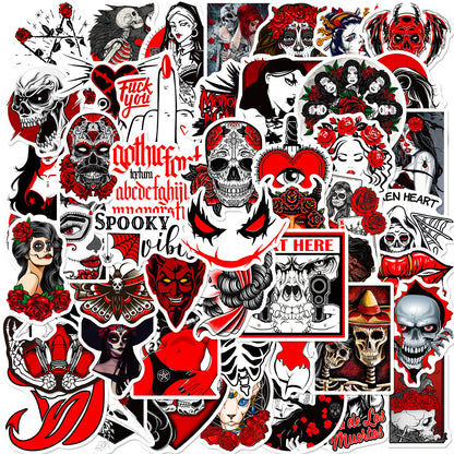 🎃 Halloween Stickers | 100 Gothic Red Waterproof Halloween Sticker Set