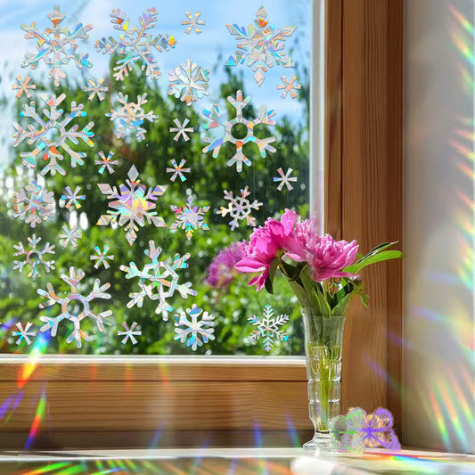 🎄 Holographic Snowflake Window Stickers – Christmas Reindeer & Festive Glass Decor ❄️✨ Kawaii Stickers