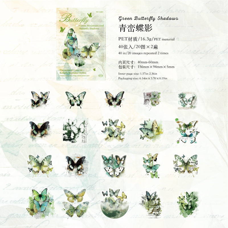 40PCS Butterfly Sticker Book – White Ink & Color Ink Botanical Collection – Scrapbook & Journal Vinyl Decals Green Butterfly Kawaii Stickers