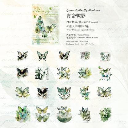 40PCS Butterfly Sticker Book – White Ink & Color Ink Botanical Collection – Scrapbook & Journal Vinyl Decals Green Butterfly Kawaii Stickers