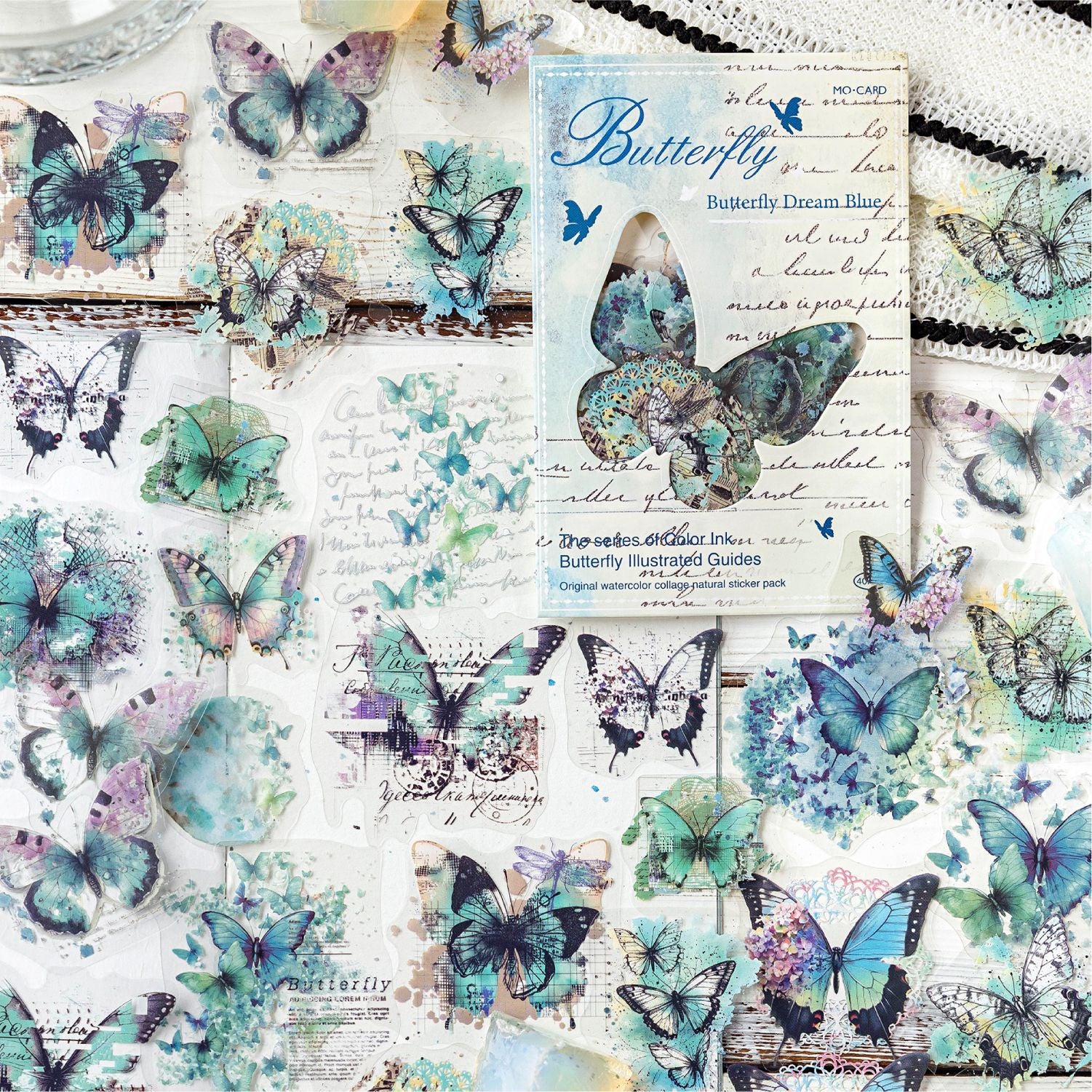 40PCS Butterfly Sticker Book – White Ink & Color Ink Botanical Collection – Scrapbook & Journal Vinyl Decals Kawaii Stickers