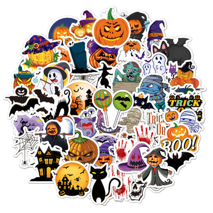 🕸️ Halloween Stickers Cartoon Graffiti Holographic Vinyl Set – 50PCS 🎃👻✨ Kawaii Stickers