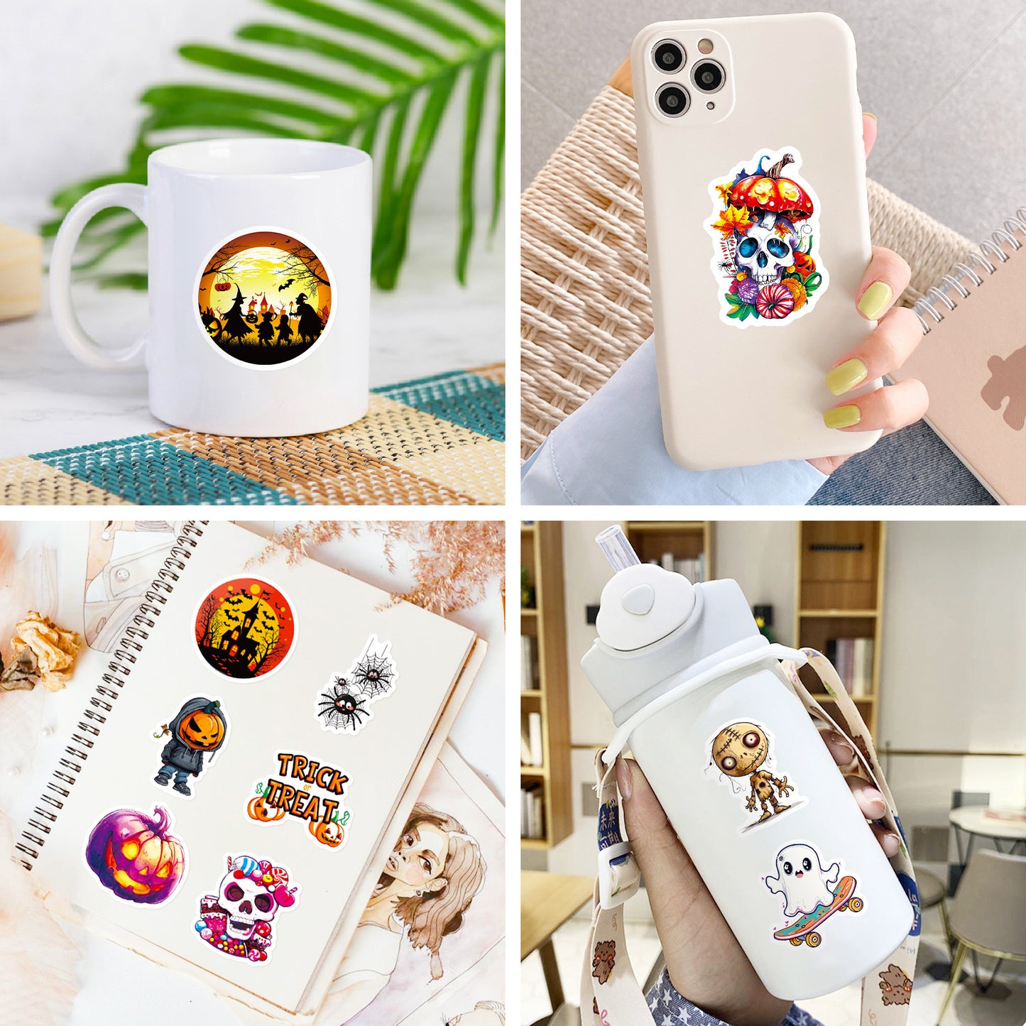 🎃👻 50 Pcs Halloween Stickers – Spooky Trick or Treat DIY Stickers for Cup, Laptop, Notebook, Luggage 👻🎃 Kawaii Stickers