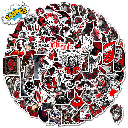 🎃 Halloween Stickers | 100 Gothic Red Waterproof Halloween Sticker Set