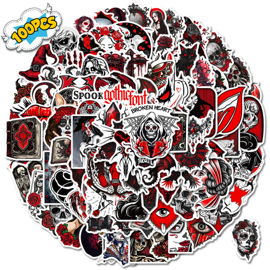 🎃 Halloween Stickers | 100 Gothic Red Waterproof Halloween Sticker Set