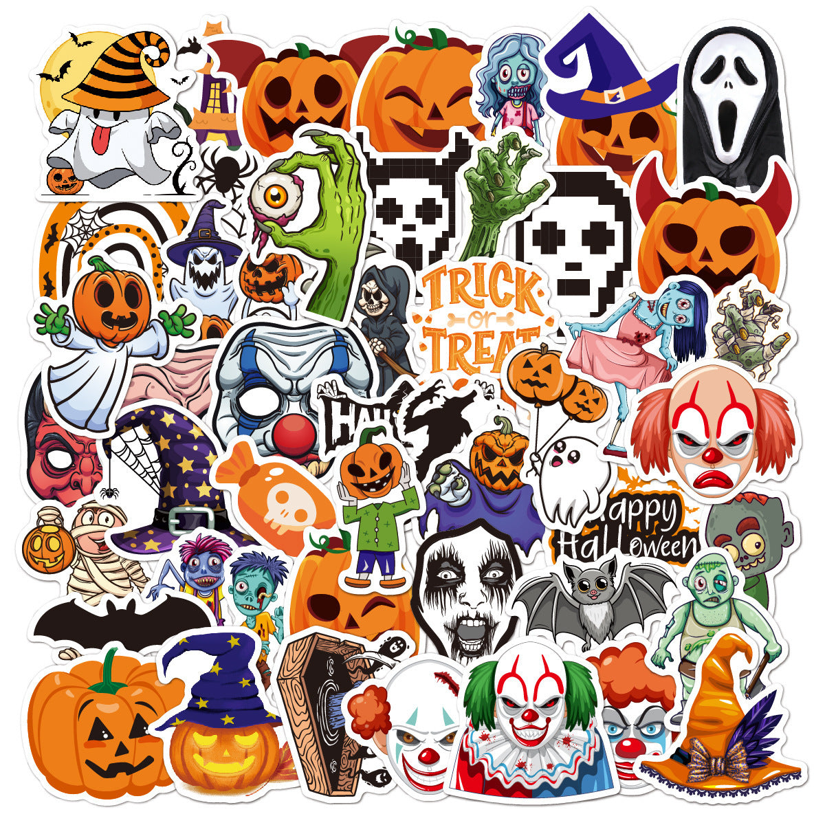 🕸️ Halloween Stickers Cartoon Graffiti Holographic Vinyl Set – 50PCS 🎃👻✨ Kawaii Stickers