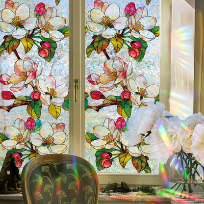 🌸 Holographic Magnolia Static Cling Window Stickers – Elegant Privacy & Easy Décor 🌸 Kawaii Stickers