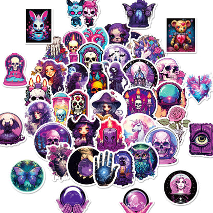 Halloween Stickers | 50pcs Purple Gothic Skull Halloween Sticker Pack