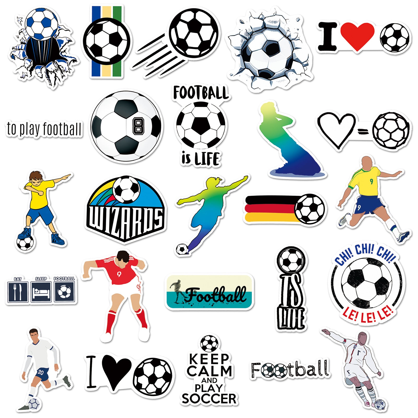 Football Stickers – 50Pcs Sport Designs – High-Definition Waterproof PVC – For Water Bottles, Laptops, Skateboards, Suitcases, Phones – Kawaii Stickers Kawaii Stickers