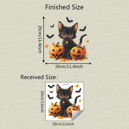 🎃 Halloween Black Cat & Pumpkin Electrostatic Window Sticker – No Glue Needed 28*28cm Halloween Black Cat Kawaii Stickers