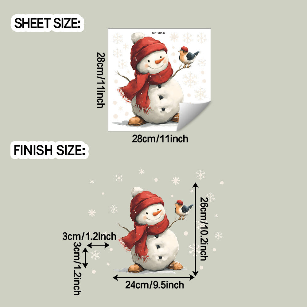 ☃️Snowflake Window Stickers Cartoon Snowman, Birds ❄️✨ | Static Cling Glass Decals for Holiday Home & Shop Decor 🎄 28*28CM Kawaii Stickers