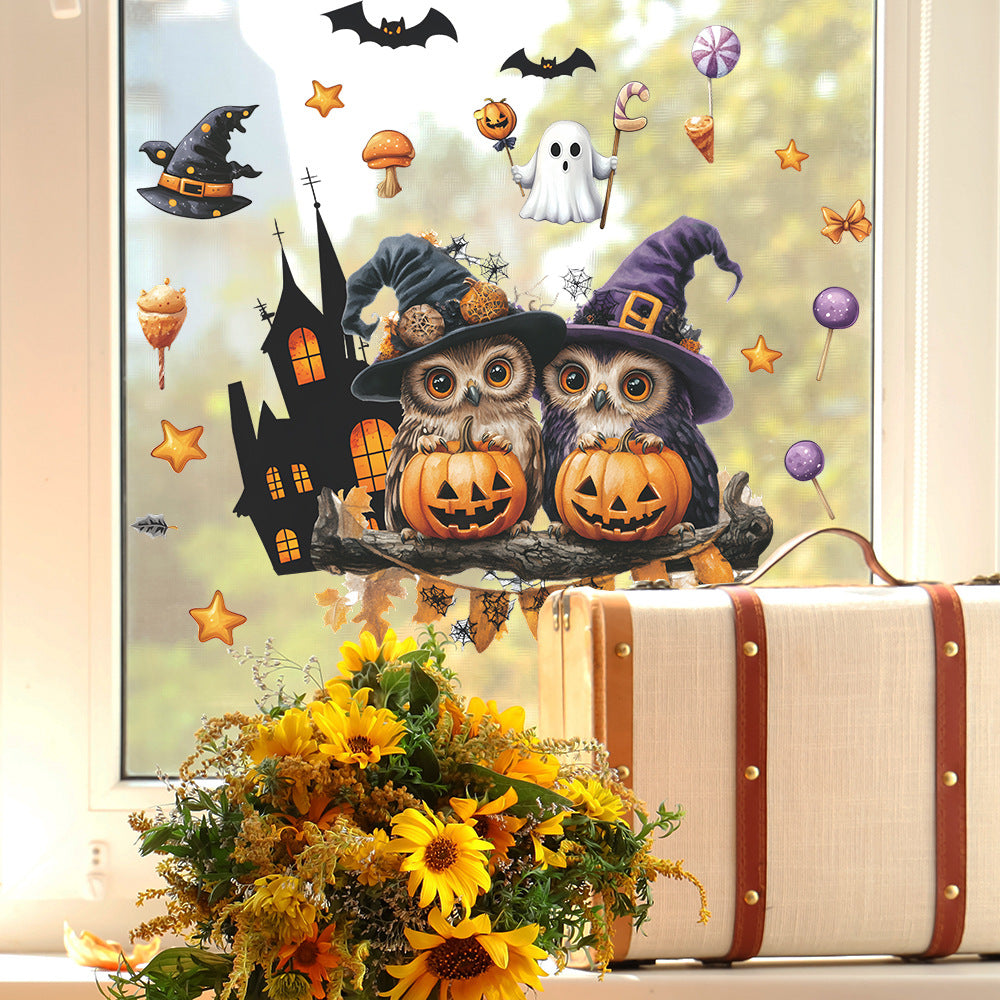 🎃 Halloween Window Stickers – Cute Pumpkin Owl Static Cling 🎃 Kawaii Stickers