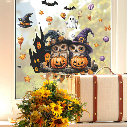 🎃 Halloween Window Stickers – Cute Pumpkin Owl Static Cling 🎃 Kawaii Stickers