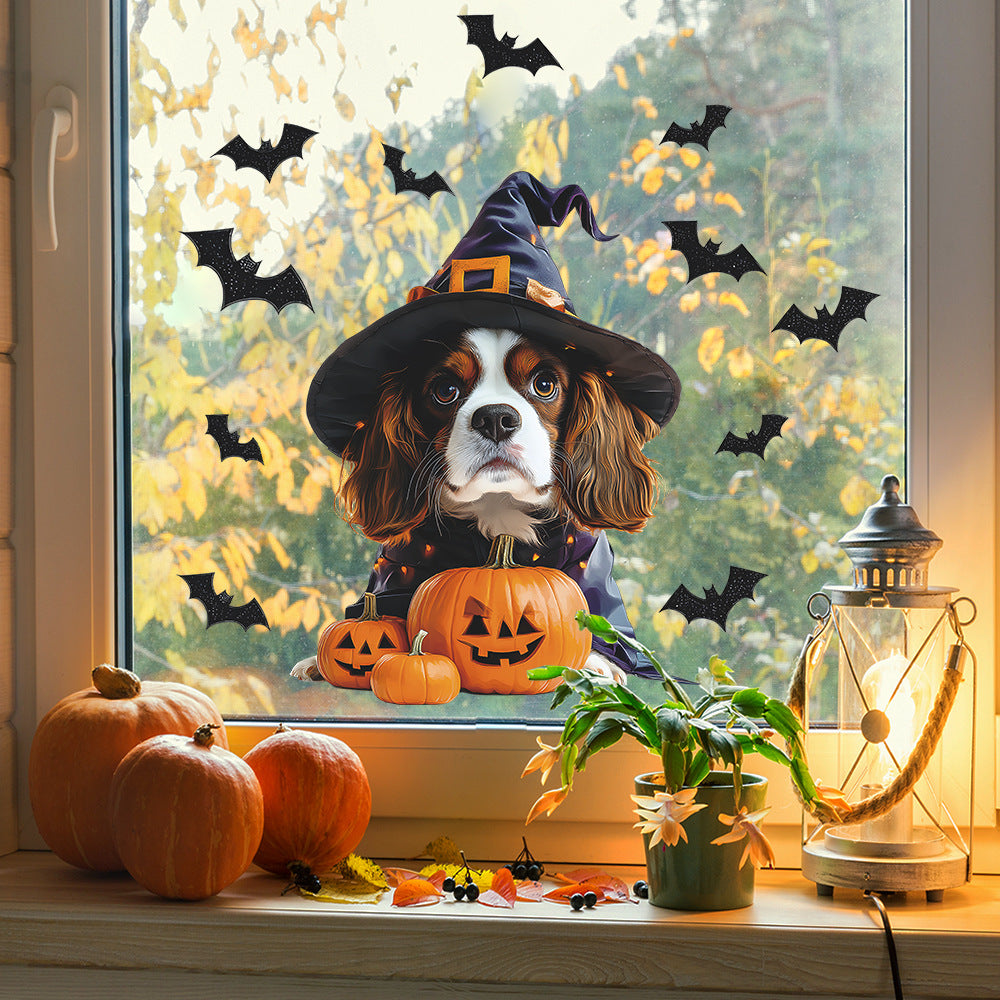 🎃🐶 Cute Halloween Dog Window Stickers – Static Cling Glass Decals with Pumpkins & Spooky Fun – Holiday Home Decor Kawaii Stickers