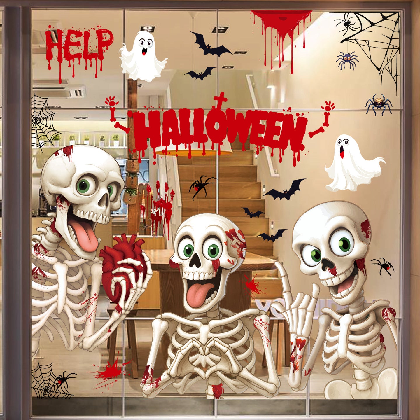💀 Halloween Skeleton & Ghost Window Stickers – Spooky Fun for Your Home 🎃 Kawaii Stickers