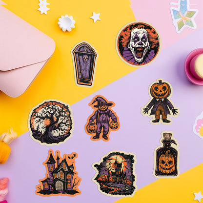🎃 50pcs Vintage Halloween Stickers Pack – Waterproof Retro PVC Laptop & Water Bottle Decals Kawaii Stickers