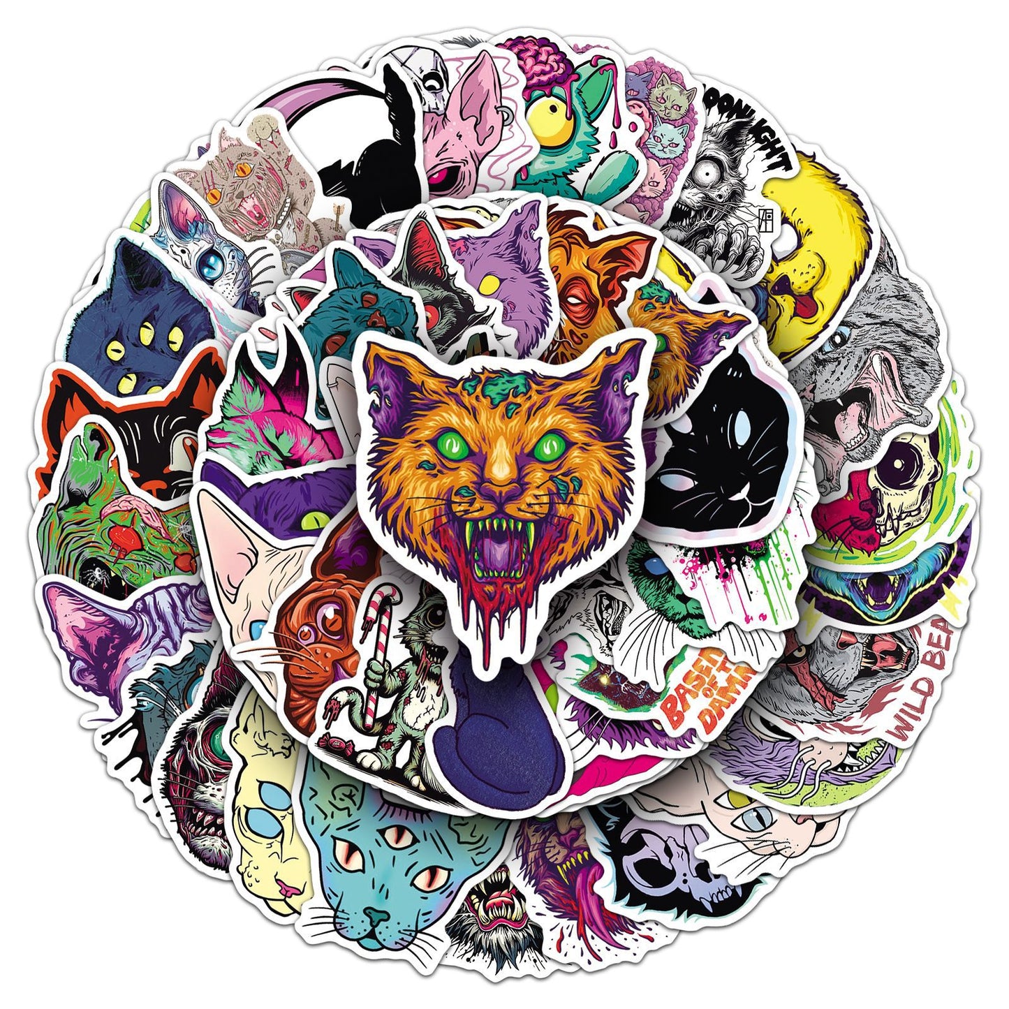 Halloween Stickers - 50pcs Scary Cat Halloween Stickers Set for DIY Decoration 🎃