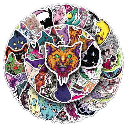 Halloween Stickers - 50pcs Scary Cat Halloween Stickers Set for DIY Decoration 🎃