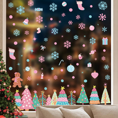 🎄 Pink Christmas Tree Window Stickers ❄️ Snowflake Window Stickers for Festive Glass Decoration 🎁✨