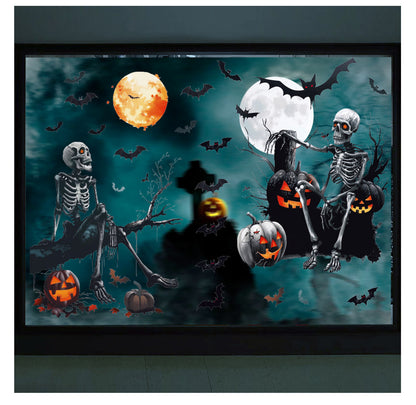💀 Halloween Window Stickers – Black Skull & Pumpkins 🕷️🎃 Kawaii Stickers
