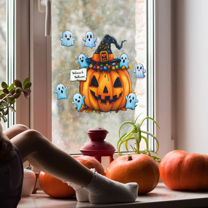 🎃 Halloween Cartoon Ghost & Pumpkin Static Cling Window Stickers 👻🪟✨ Kawaii Stickers