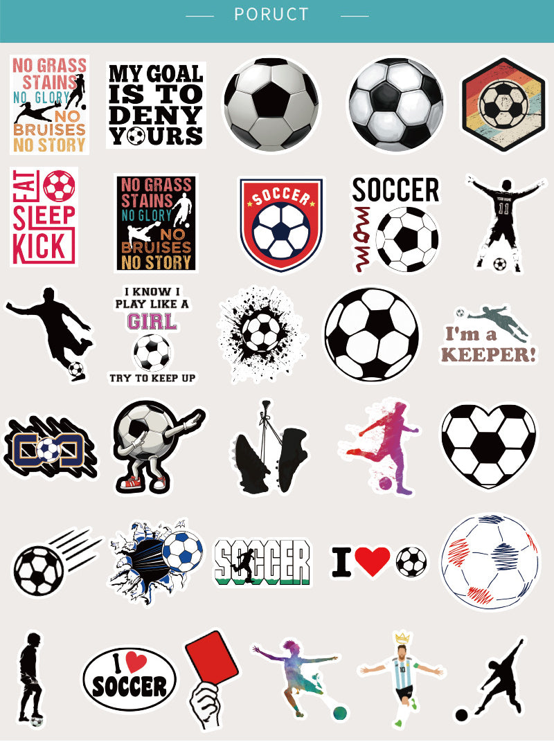 Football Stickers – 50PCS Cartoon Sports Graffiti – Waterproof PVC – Laptop, Water Bottle & Luggage Decor – Kawaii Stickers Kawaii Stickers