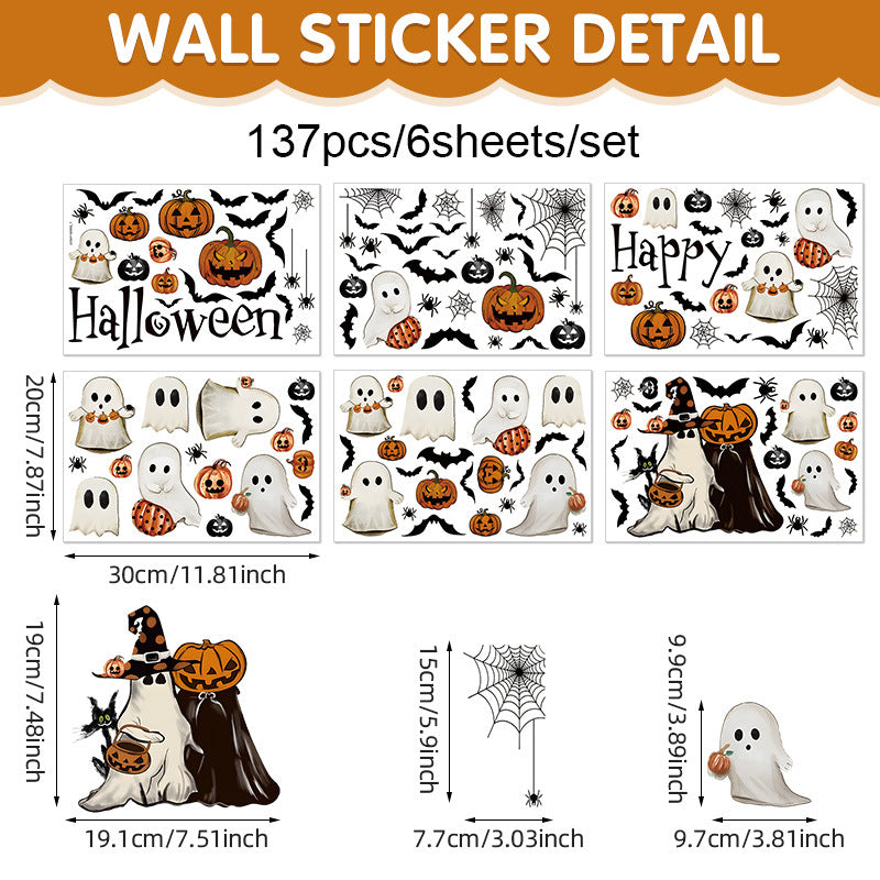 Happy Halloween Window Stickers – Ghosts, Pumpkins & Bats – Static-Cling PVC Wall & Glass Decals for Spooky Home Party Décor 👻🕷️🌙 A- 20*30cm*6pcs Kawaii Stickers