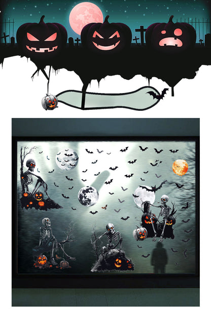 💀 Halloween Window Stickers – Black Skull & Pumpkins 🕷️🎃 Kawaii Stickers