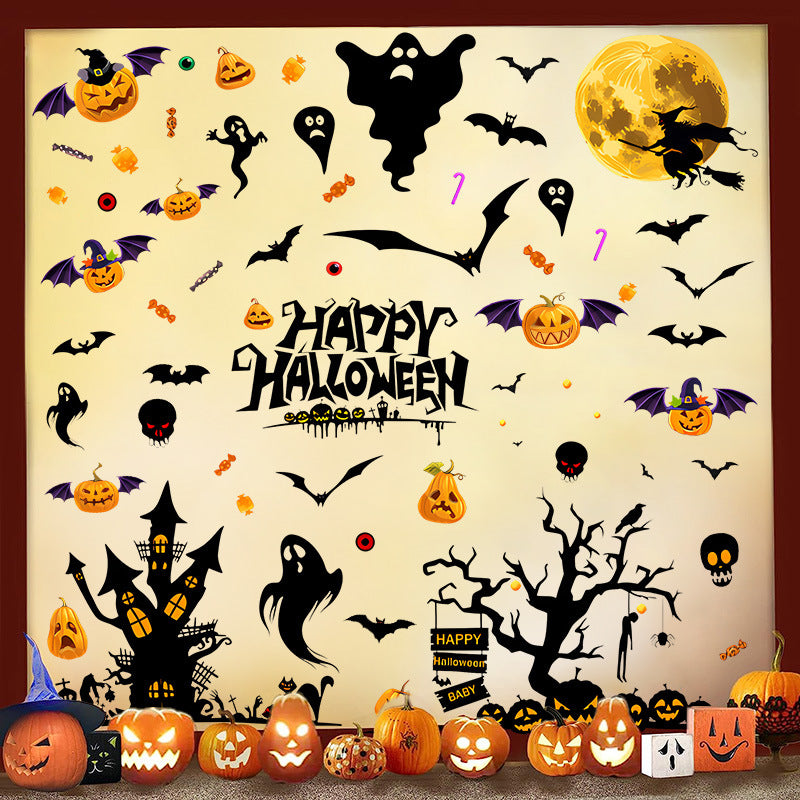🎃✨ Happy Halloween Window Stickers – Ghost, Pumpkin & Bat Silhouette PVC Self-Adhesive Glass Decals for Spooky Holiday Décor 👻🌙 Kawaii Stickers
