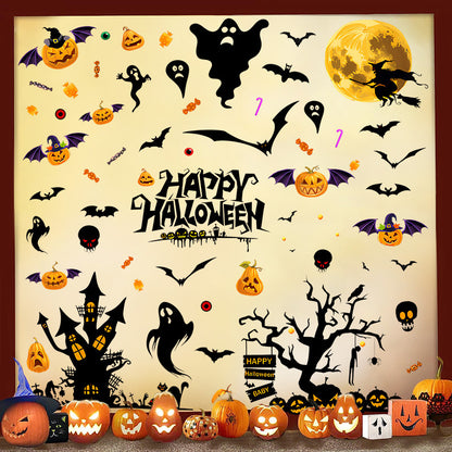 🎃✨ Happy Halloween Window Stickers – Ghost, Pumpkin & Bat Silhouette PVC Self-Adhesive Glass Decals for Spooky Holiday Décor 👻🌙 Kawaii Stickers