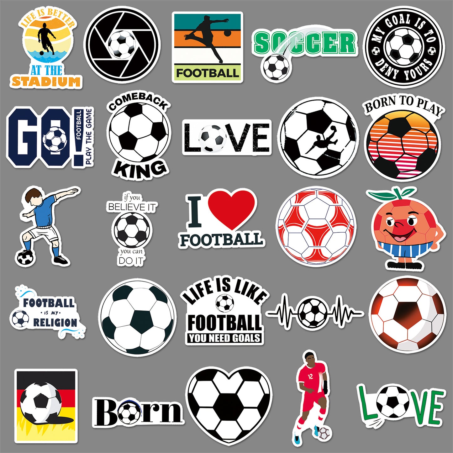 Football Stickers – 50Pcs Sport Designs – High-Definition Waterproof PVC – For Water Bottles, Laptops, Skateboards, Suitcases, Phones – Kawaii Stickers Kawaii Stickers