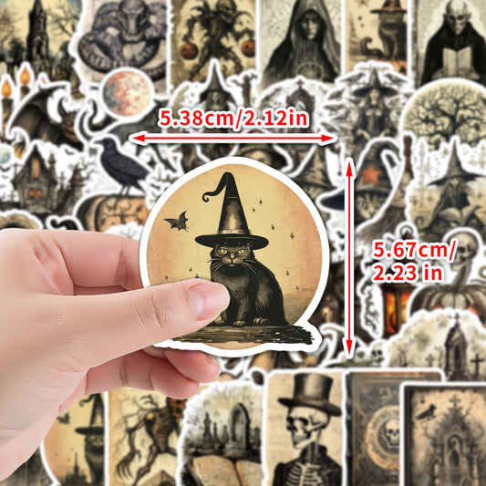 🎃 50pcs Nordic Gothic Halloween Stickers – Waterproof PVC Vinyl Decals for Laptop, Water Bottle & Holiday Decor Kawaii Stickers
