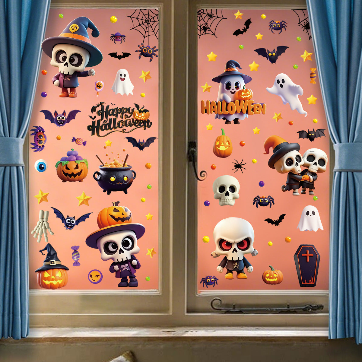 Spooky Halloween Window Stickers – Bats, Pumpkins & Ghosts 🎃🕸️ Kawaii Stickers