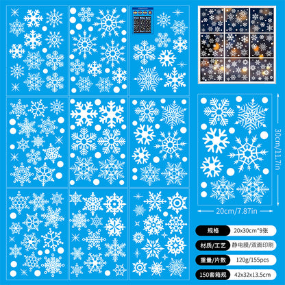 🎄 White & Blue Snowflake Window Stickers – Static Cling Christmas Window Decals for Holiday Decor 🎄 20*30cm*9PCS snowflakes Kawaii Stickers
