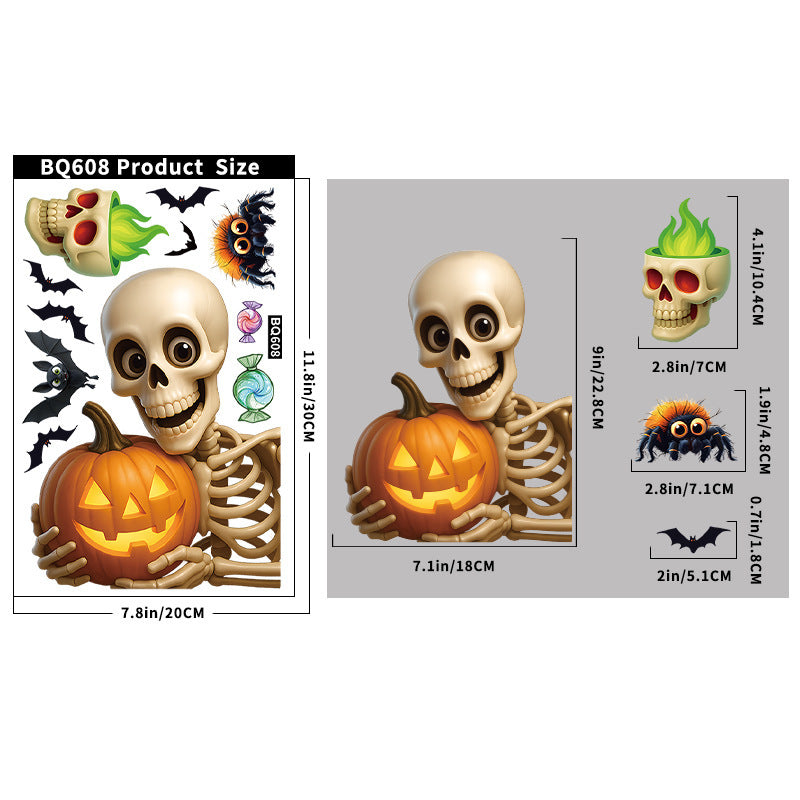 💀 Halloween Skull & Pumpkin Glass Window Stickers – Spooky Fun Decor 🎃 BQ608 Kawaii Stickers