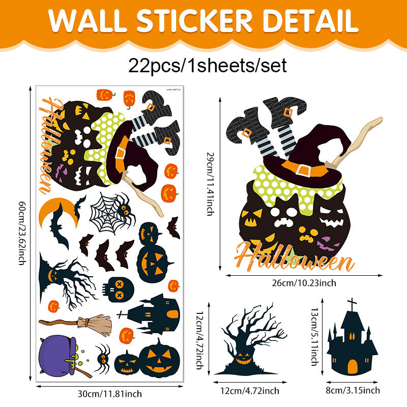 Happy Halloween Window Stickers – Ghosts, Pumpkins & Bats – Static-Cling PVC Wall & Glass Decals for Spooky Home Party Décor 👻🕷️🌙 O 30*60cm Kawaii Stickers