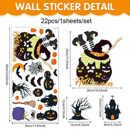 Happy Halloween Window Stickers – Ghosts, Pumpkins & Bats – Static-Cling PVC Wall & Glass Decals for Spooky Home Party Décor 👻🕷️🌙 O 30*60cm Kawaii Stickers