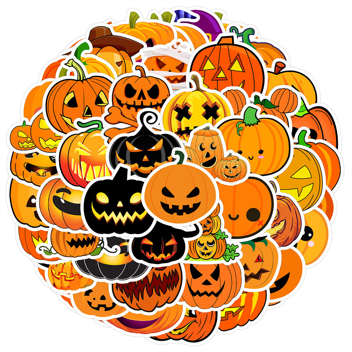 🎃 50pcs Halloween Pumpkin Stickers – Waterproof Vinyl Decals for Cars, Phones, Water Bottles & Holiday Decoration Kawaii Stickers