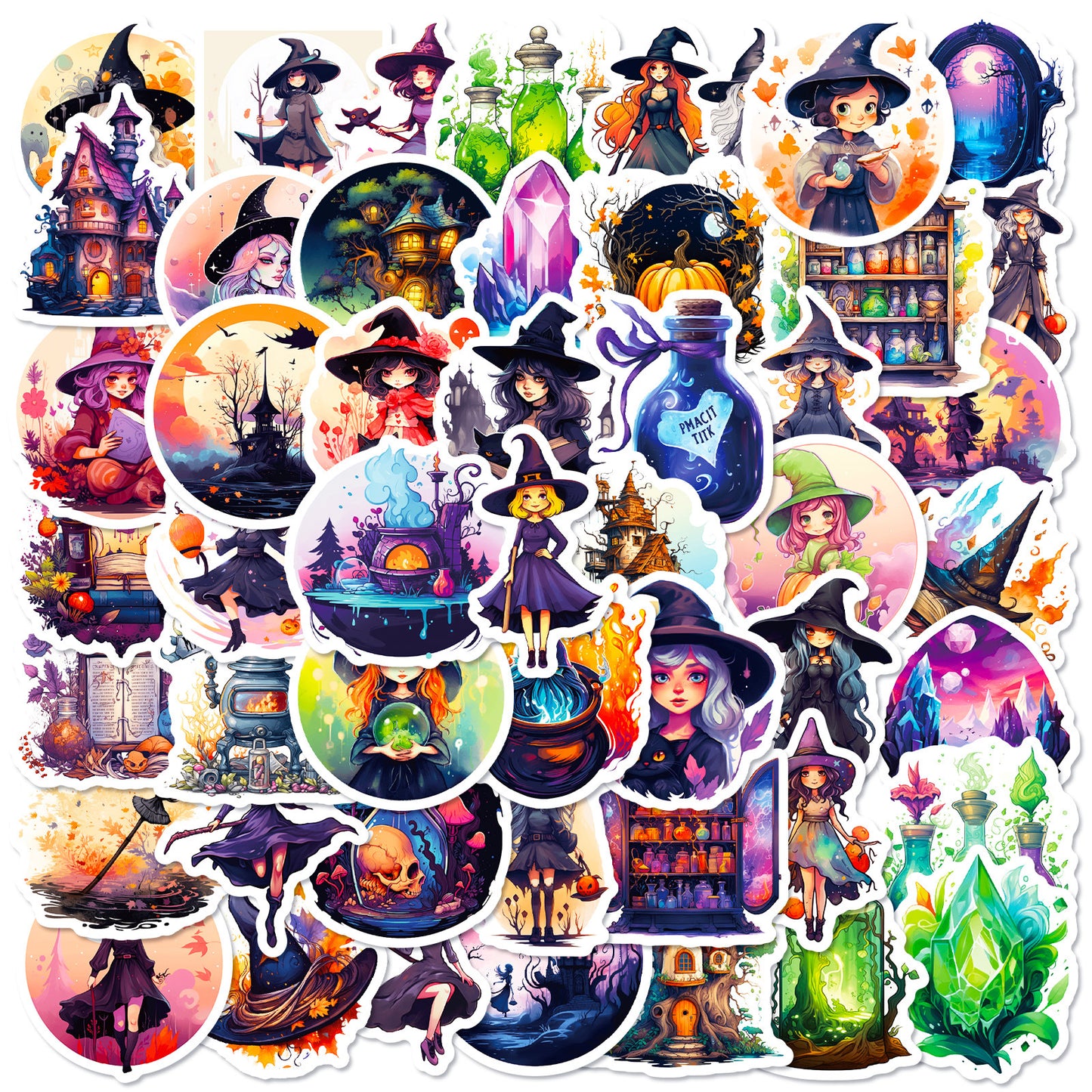 Halloween Stickers – 50pcs Magical Witch DIY Stickers