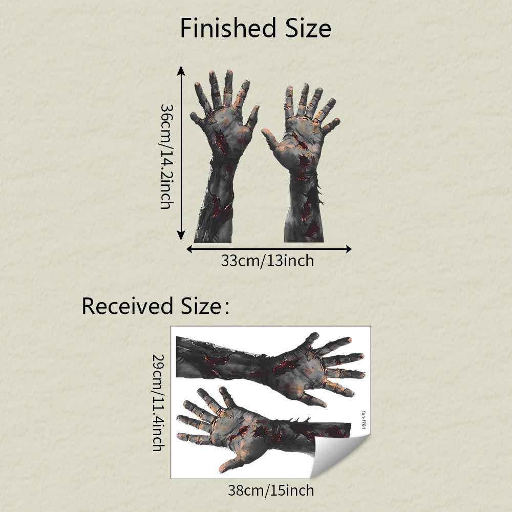 🩸 Halloween Scary Zombie Hands Static Window Stickers – No Glue 🕷️ Kawaii Stickers