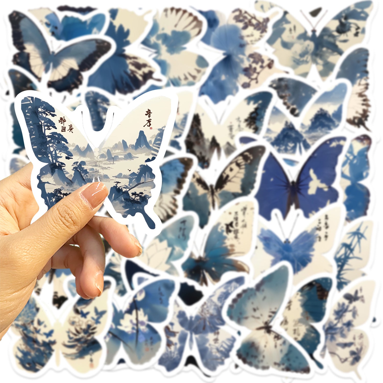 🦋🎨50pcs Ink-Style Butterfly Stickers Book | Waterproof PET Oriental Art Stickers for Journals, Notebooks, Water Cups ☕ & DIY Crafts Kawaii Stickers