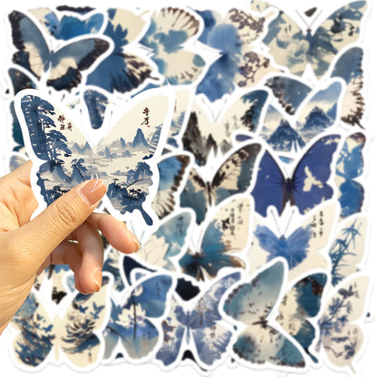 🦋🎨50pcs Ink-Style Butterfly Stickers Book | Waterproof PET Oriental Art Stickers for Journals, Notebooks, Water Cups ☕ & DIY Crafts Kawaii Stickers