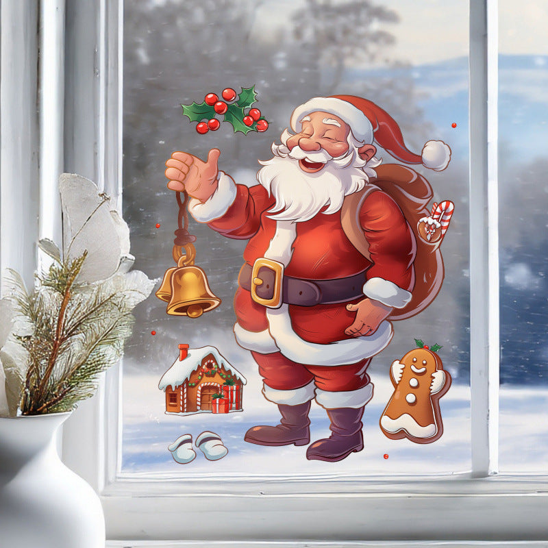 🎅 Large Cartoon Santa Claus Christmas Wall Stickers – Festive Reindeer & Christmas Tree Design 🎄✨ Kawaii Stickers