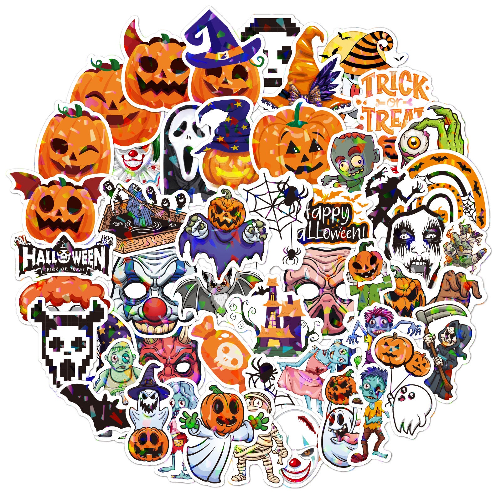 🕸️ Halloween Stickers Cartoon Graffiti Holographic Vinyl Set – 50PCS 🎃👻✨ Kawaii Stickers
