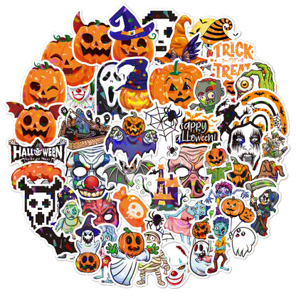 🕸️ Halloween Stickers Cartoon Graffiti Holographic Vinyl Set – 50PCS 🎃👻✨ Kawaii Stickers