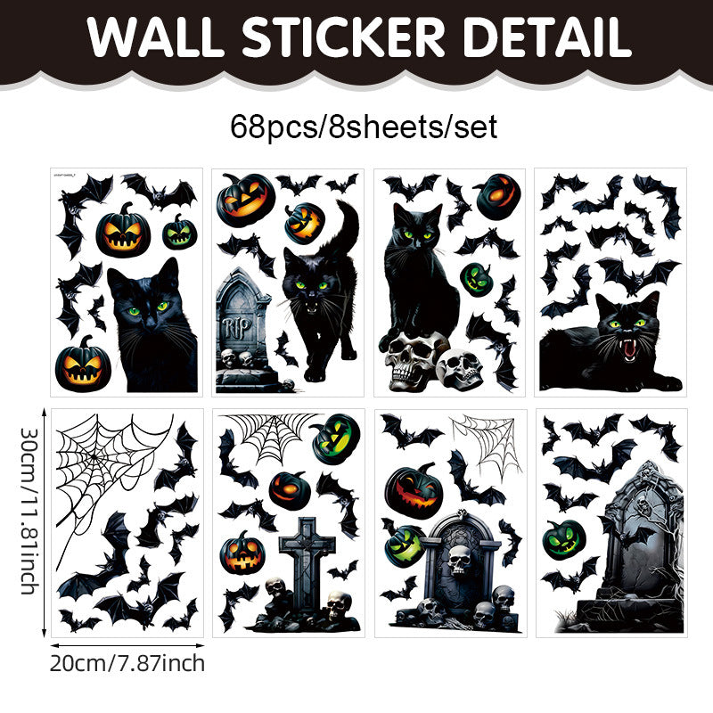 Happy Halloween Window Stickers – Ghosts, Pumpkins & Bats – Static-Cling PVC Wall & Glass Decals for Spooky Home Party Décor 👻🕷️🌙 S 20*30cm*8pcs Kawaii Stickers