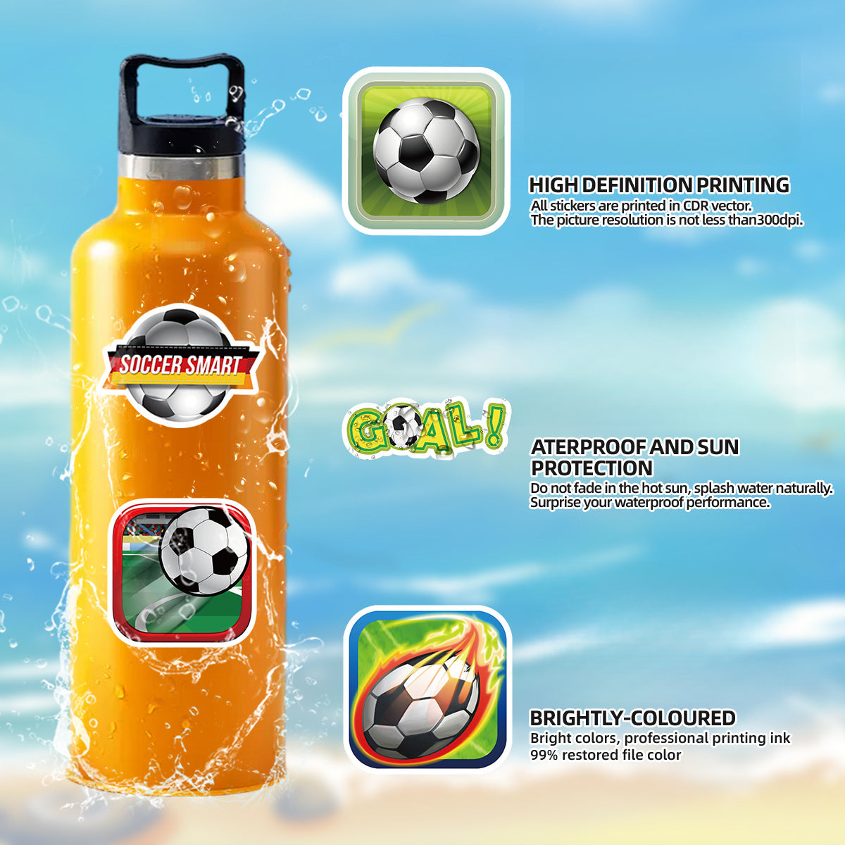 Football Stickers – 50Pcs Sport Designs – High-Definition Waterproof PVC – For Water Bottles, Laptops, Skateboards, Suitcases, Phones – Kawaii Stickers Kawaii Stickers