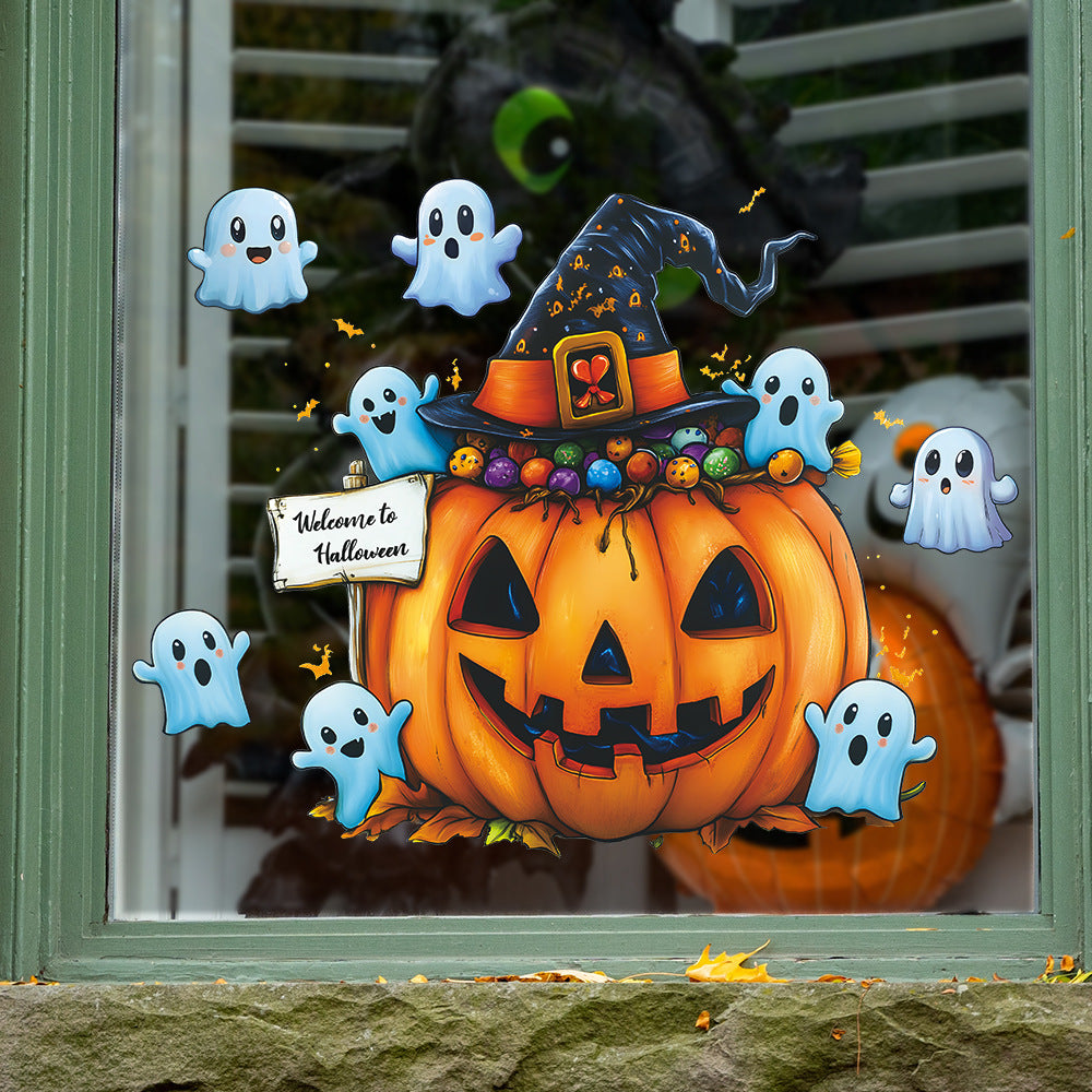 🎃 Halloween Cartoon Ghost & Pumpkin Static Cling Window Stickers 👻🪟✨ Kawaii Stickers