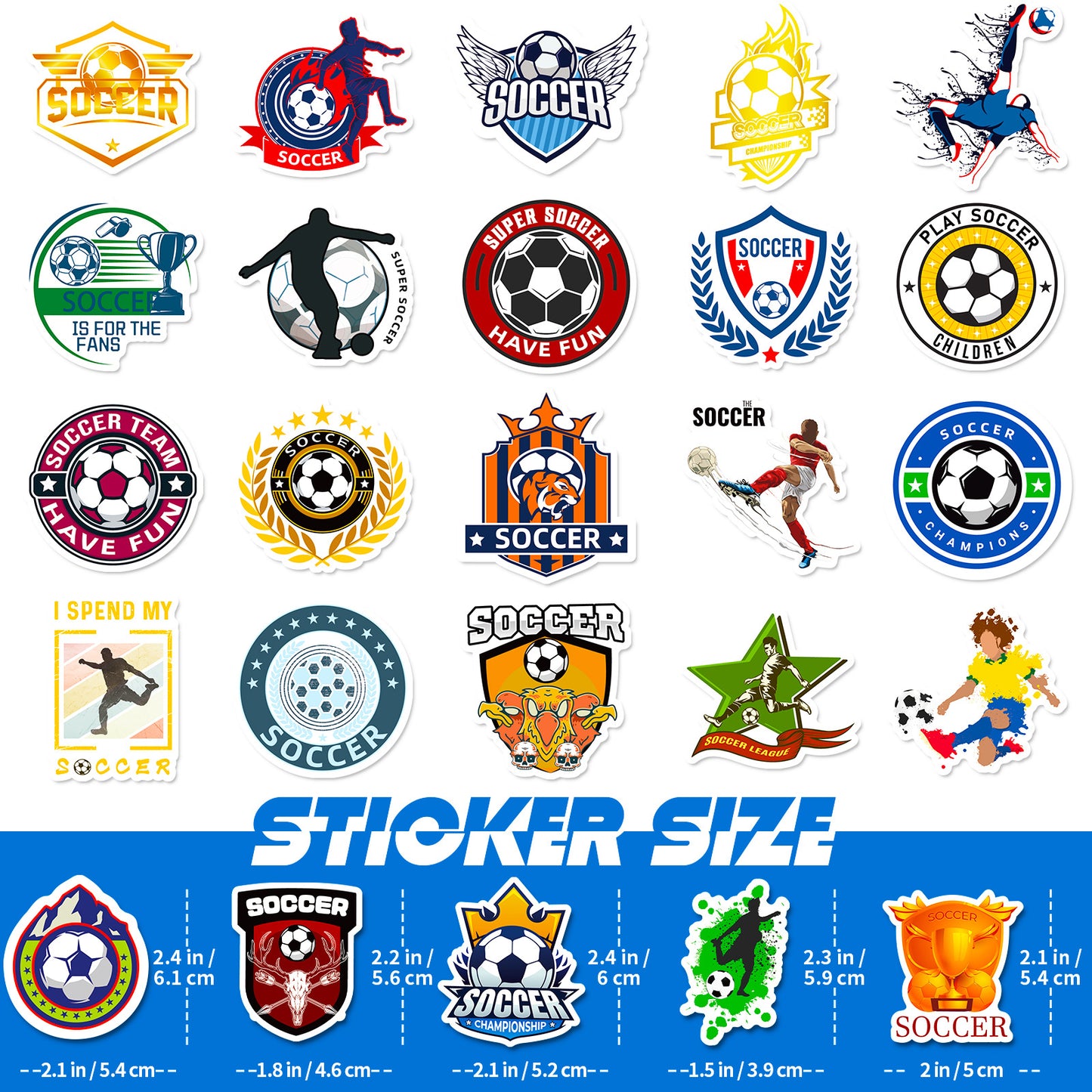 Football Stickers – 50Pcs Sport Designs – High-Definition Waterproof PVC – For Water Bottles, Laptops, Skateboards, Suitcases, Phones – Kawaii Stickers Kawaii Stickers