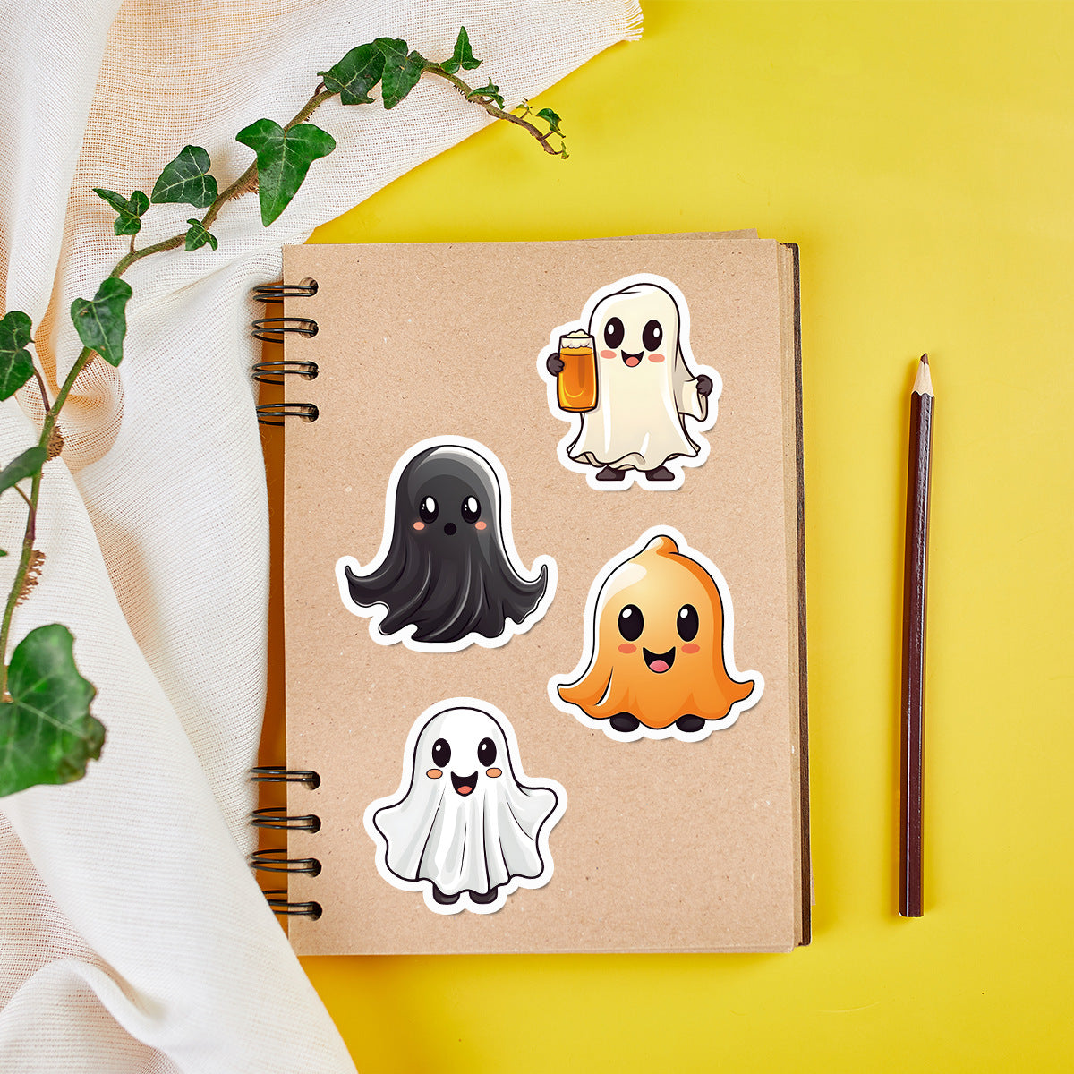 🎃 50pcs Cute Halloween Stickers – Ghost & Pumpkin Waterproof Vinyl Decals for Laptop, Skateboard, Water Bottle Kawaii Stickers